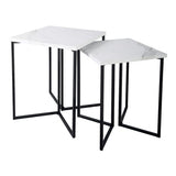 001FOT003 Nested Side Table White Marble Effect