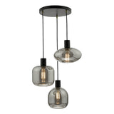 AID0310 3 Light Cluster Pendant Satin Black & Smoked