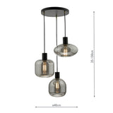 3 Light Cluster Pendant Satin Black & Smoked