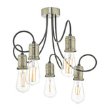 5 Light Semi Flush Antique Brass & Black