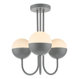 3 Light Semi Flush Grey Opal Glass