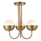 3 Light Semi Flush Aged Brass Opal Glass