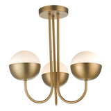 AND0342 3 Light Semi Flush Aged Brass Opal Glass