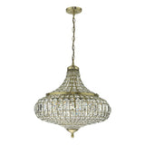 6 Light Pendant Antique Brass Crystal