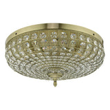 5 Light Flush Antique Brass Crystal
