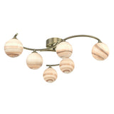 ATI6475-07 6 Light Semi Flush Antique Brass With Planet Style Glass