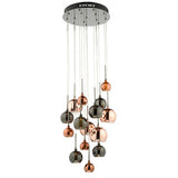 AUR1564 15Lt Cluster Pendant Black Chrome & Copper/Bronze Glass