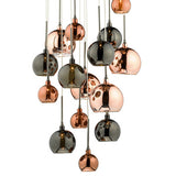 15Lt Cluster Pendant Black Chrome & Copper/Bronze Glass