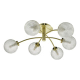 6 Light Semi Flush Satin Brass And Clear Frosted Glass