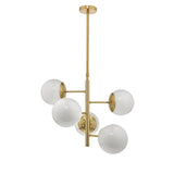 5 Light Pendant Natural Brass & Opal Glass