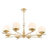 BOM0835 8 Light Pendant Natural Brass Opal Glass