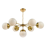 BOM3435 7 Light Pendant Natural Brass & White Opal Glass