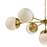 7 Light Pendant Natural Brass & White Opal Glass