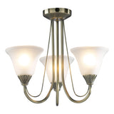 BOS03 3 Light Semi Flush Antique Brass Complete With Glass