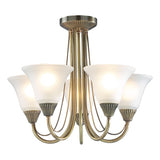 BOS05 5 Light Semi Flush Antique Brass