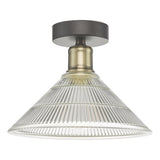 1 Light Flush Antique Brass With Glass Shade