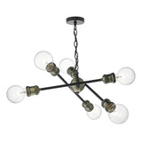 6 Light Pendant Black & Antique Brass