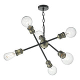 BRI0654 6 Light Pendant Black & Antique Brass