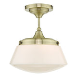 CAD0175 Bathroom Semi Flush Antique Brass Opal Glass Ip44