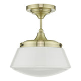 Bathroom Semi Flush Antique Brass Opal Glass Ip44