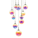 12 Light Cluster Pendant Polished Chrome Iridised Glass Led