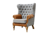 Wrap Around Wing Chair in Leather & Wool - Combi 2