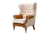 Wrap Around Wing Chair in Leather & Wool - Combi 4