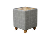 Side Table in Leather & Grey Wool with Glass Top
