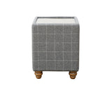 Side Table in Leather & Grey Wool with Glass Top