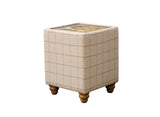 Side Table in Leather & Beige Wool with Glass Top