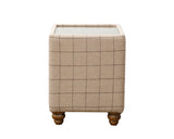 Side Table in Leather & Beige Wool with Glass Top