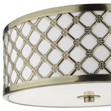 Small 2 Light Flush Antique Brass Frosted Glass