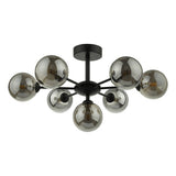 7 Light Semi Flush Matt Black Smoked Glass