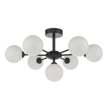 7 Light Semi Flush Matt Black Opal Glass