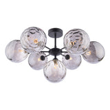 7 Light Semi Flush Matt Black Smoked Dimpled 150Mm Glass