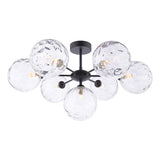 7 Light Semi Flush Matt Black Clear Dimpled 150Mm Glass