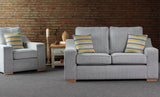 Belton 2-Seater Sofa (shown with Armchair in Silver with Mustard Scatters)