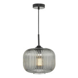 DEM0110 1 Light Pendant Black And Smoked Glass