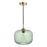 1 Light Pendant Green Glass Bronze Detail