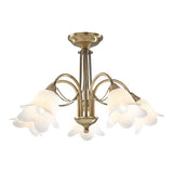DOU0575 5 Light Semi Flush Antique Brass Complete With Alabaster Glass