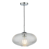 EDM0150 1 Light Single Pendant Polished Chrome Ribbed Glass