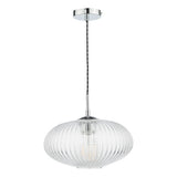 1 Light Single Pendant Polished Chrome Ribbed Glass