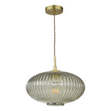 1 Light Pendant Smoked Glass Antique Brass Detail