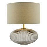 EDM4275 Table Lamp Smoked Glass Antique Brass Detail With Shade