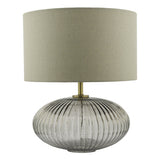 Table Lamp Smoked Glass Antique Brass Detail With Shade
