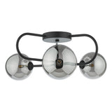 3 Light Semi Flush Matt Black Smoked Glass