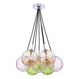 7 Light Cluster Pendant Polished Chrome Mixed Coloured Dimpled 150Mm Glass
