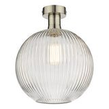 EME4861-E02 Semi Flush Antique Chrome Round Ribbed Glass