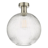 Semi Flush Antique Chrome Round Ribbed Glass