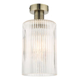 EME4875-E01 Semi Flush Antique Brass Cylinder Ribbed Glass